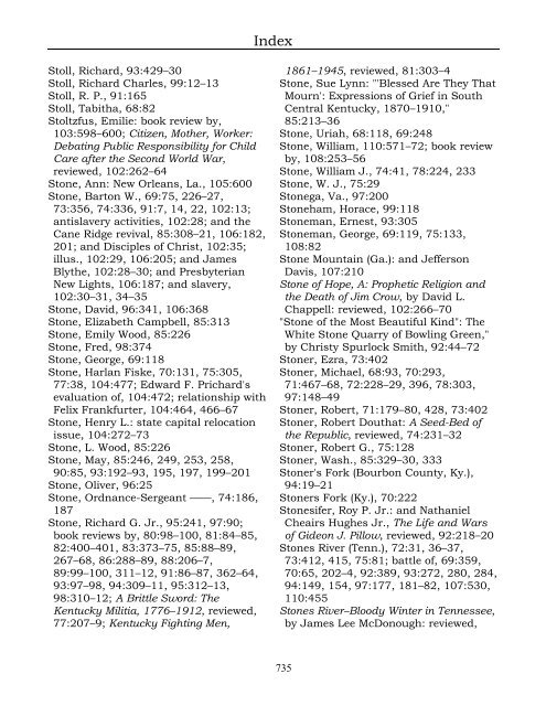 Index for the Register Volumes 68-110 - Kentucky Historical Society