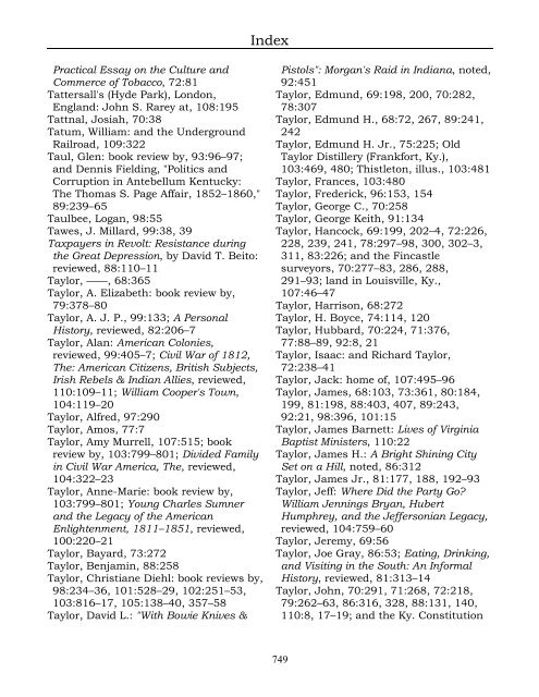 Index for the Register Volumes 68-110 - Kentucky Historical Society