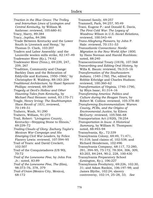 Index for the Register Volumes 68-110 - Kentucky Historical Society