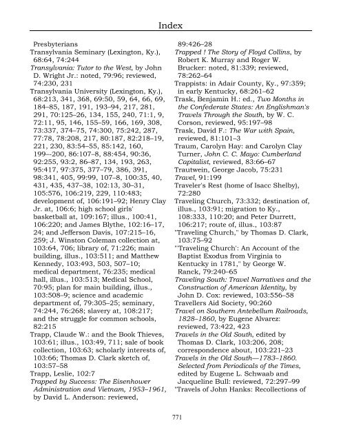 Index for the Register Volumes 68-110 - Kentucky Historical Society