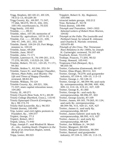 Index for the Register Volumes 68-110 - Kentucky Historical Society