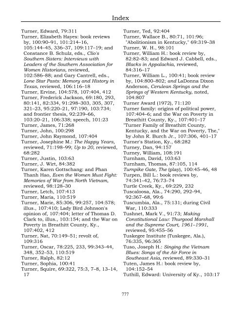 Index for the Register Volumes 68-110 - Kentucky Historical Society