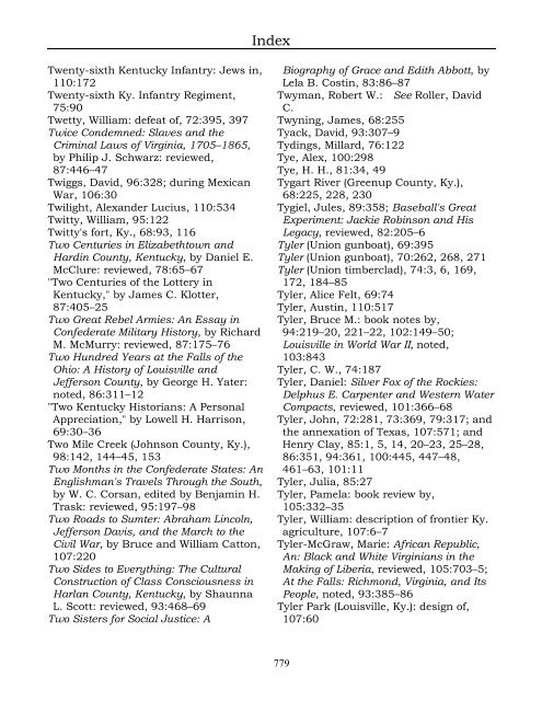 Index for the Register Volumes 68-110 - Kentucky Historical Society