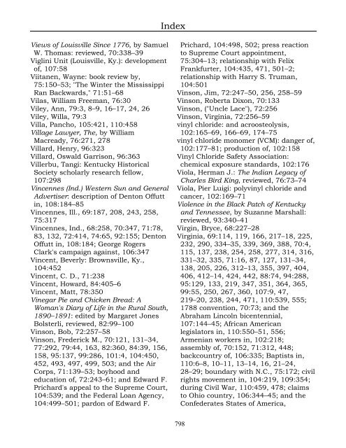 Index for the Register Volumes 68-110 - Kentucky Historical Society