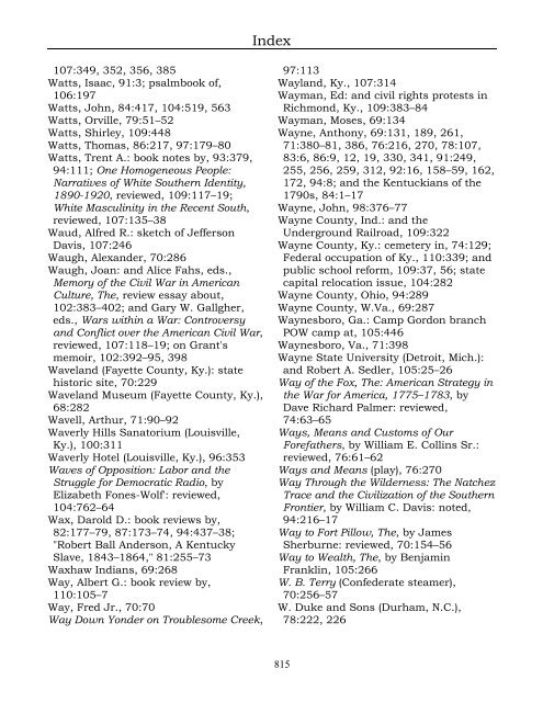 Index for the Register Volumes 68-110 - Kentucky Historical Society