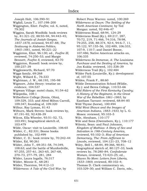 Index for the Register Volumes 68-110 - Kentucky Historical Society