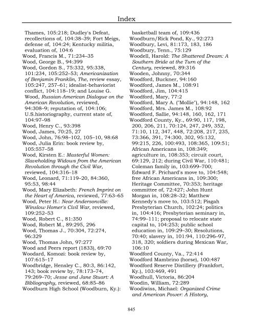 Index for the Register Volumes 68-110 - Kentucky Historical Society