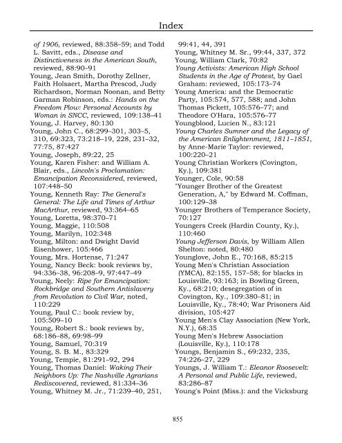 Index for the Register Volumes 68-110 - Kentucky Historical Society