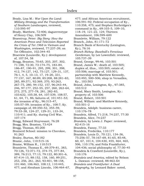 Index for the Register Volumes 68-110 - Kentucky Historical Society