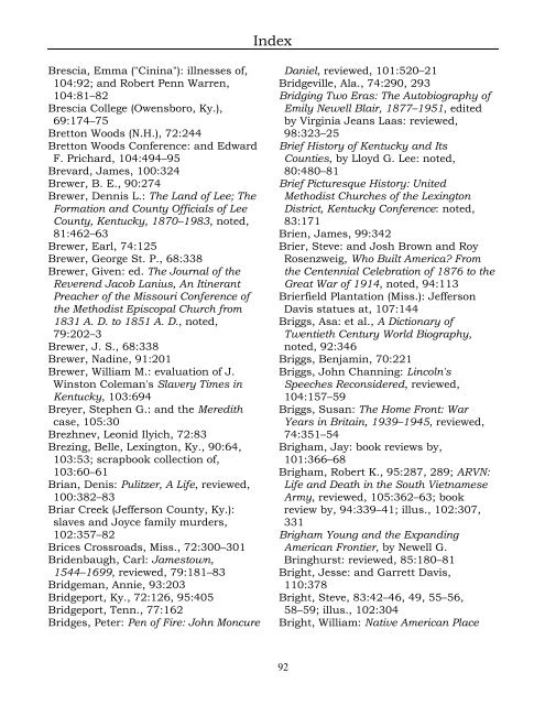 Index for the Register Volumes 68-110 - Kentucky Historical Society