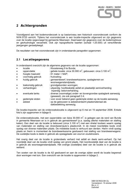 Bijlage 9 Bodemonderzoek 'Kloosterweg' - Ruimtelijkeplannen.nl