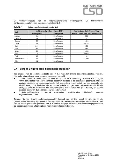 Bijlage 9 Bodemonderzoek 'Kloosterweg' - Ruimtelijkeplannen.nl