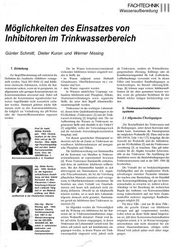 Möglichkeiten des Einsatzes von Inhibitoren im Trinkwasserbereich