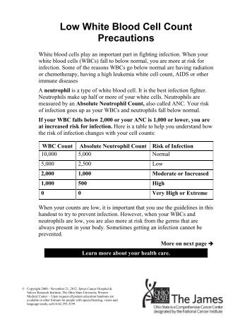 Low White Blood Cell Count Precautions - Patient Education Home ...