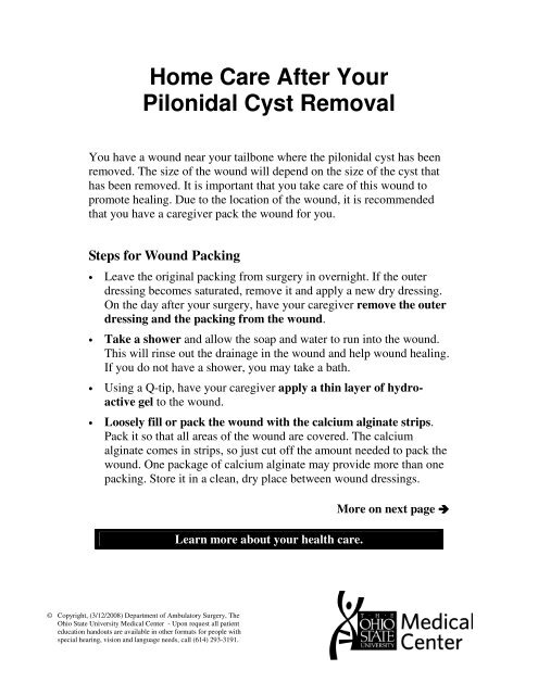 Home Care After Your Pilonidal Cyst Removal - Patient Education ...