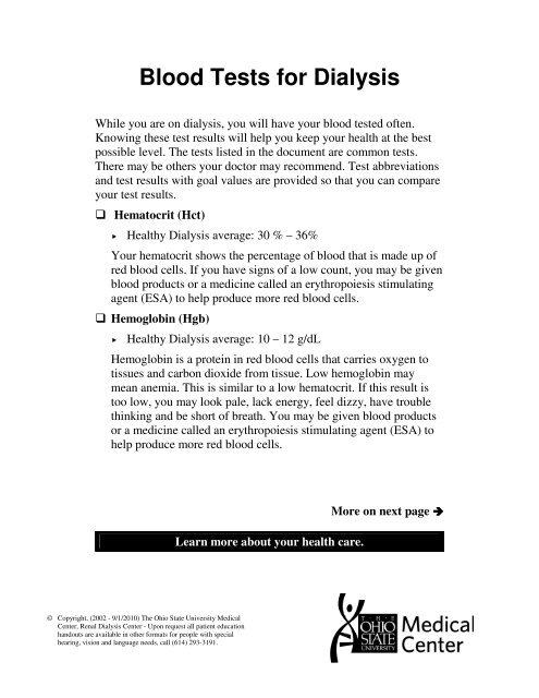 Blood Tests for Dialysis - Patient Education Home