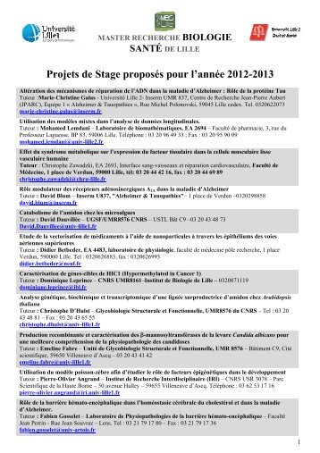 Pr ojets d de Stag e prop posés po our l'a année 2 2012-20 013