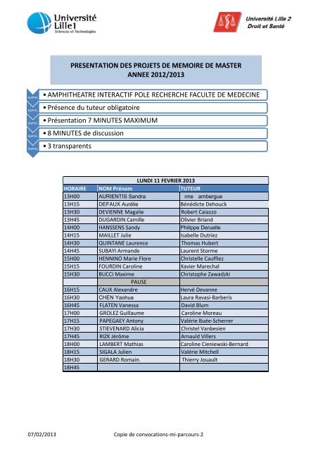 presentation des projets de memoire de master annee 2012/2013 ...