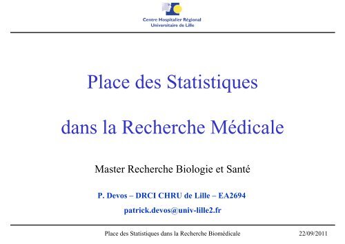 Place des Statistiques dans la Recherche Médicale