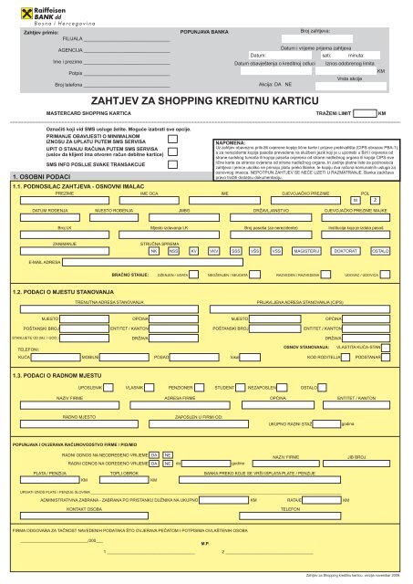 Zahtjev za Shopping karticu - Raiffeisen Bank