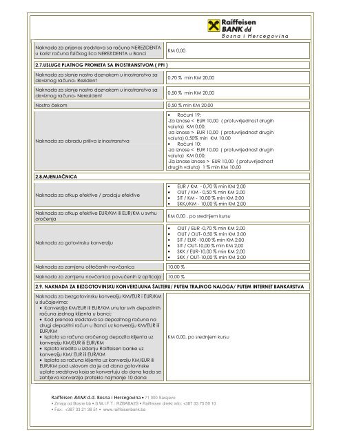 isječak iz tarifa naknada u poslovanju sa fizičkim ... - Raiffeisen Bank