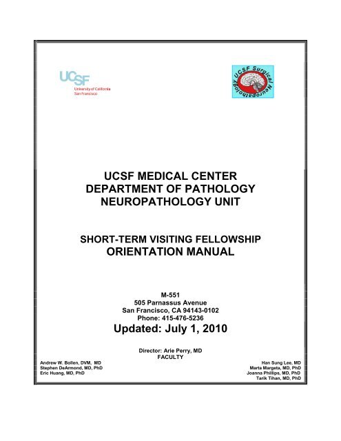 ucsf medical center department of pathology neuropathology unit