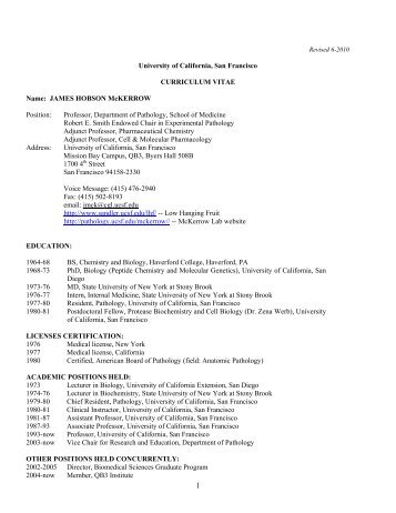 JAMES HOBSON McKERROW Position - Departments of Pathology ...