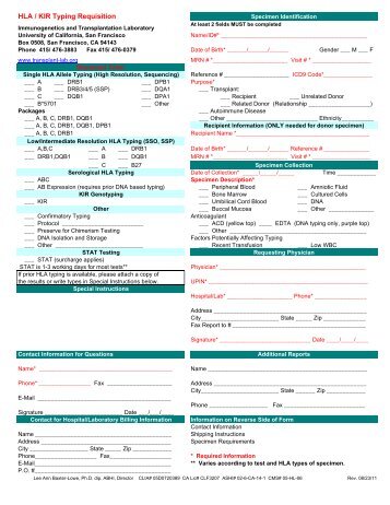 HLA / KIR Typing Requisition - University of California, San Francisco