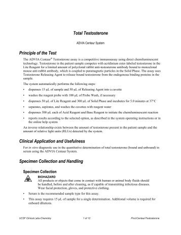 Total Testosterone Principle of the Test Clinical Application and ...