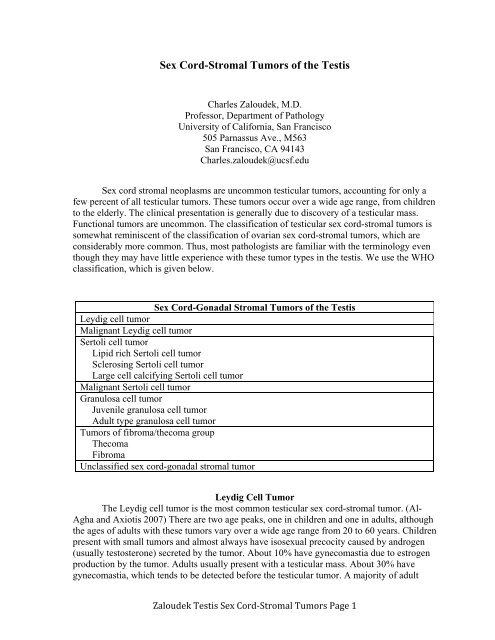 Sex Cord-Stromal Tumors of the Testis - Departments of Pathology ...