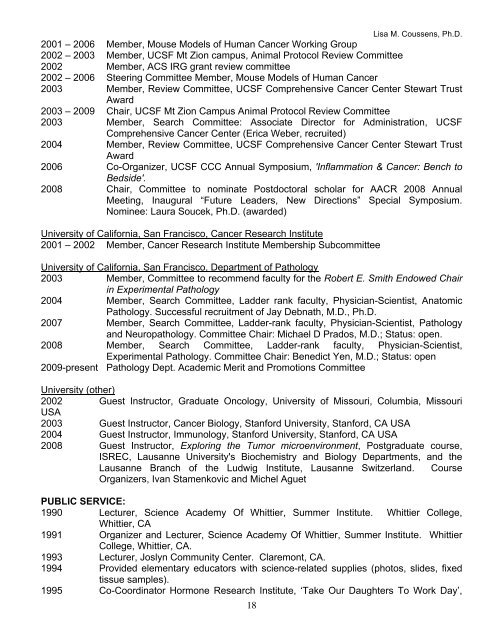 Coussens CV 11-10 - Departments of Pathology and Laboratory ...