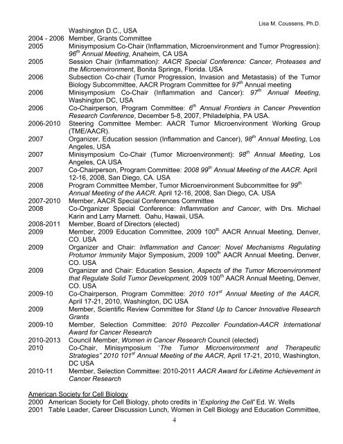 Coussens CV 11-10 - Departments of Pathology and Laboratory ...