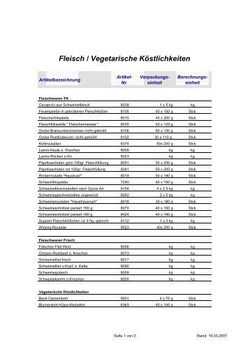 Fleisch / Vegetarische Köstlichkeiten - Aqua Handelsfisch