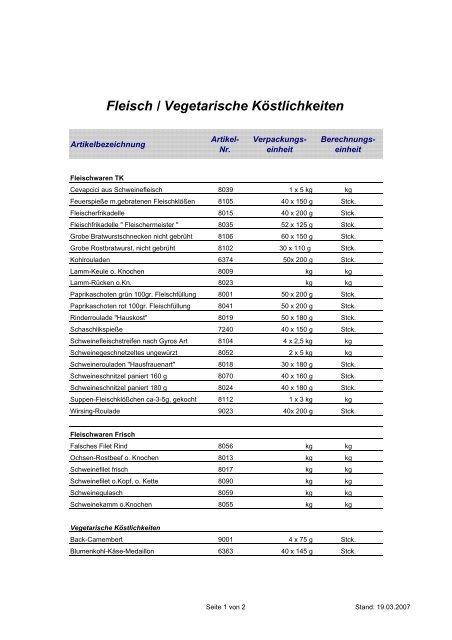 Fleisch / Vegetarische Köstlichkeiten - Aqua Handelsfisch