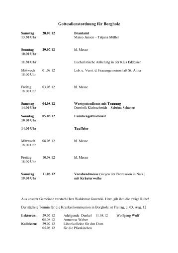 Gottesdienstordnung für Borgholz - Pastoralverbund Borgentreicher ...