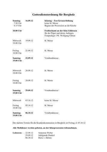 Gottesdienstordnung für Borgholz - Pastoralverbund Borgentreicher ...