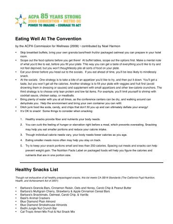 Eating Well At The Convention Healthy Snacks List
