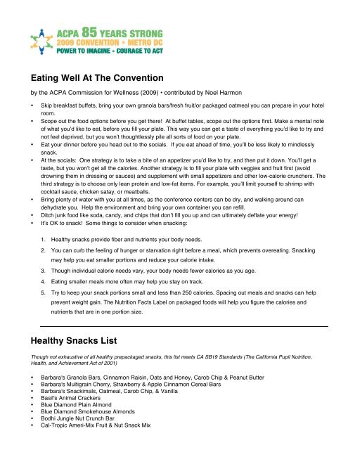 Eating Well At The Convention Healthy Snacks List