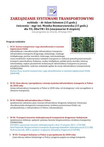 Wykład fakultatywny ZFPBTSL dla III TiL stacjonarne