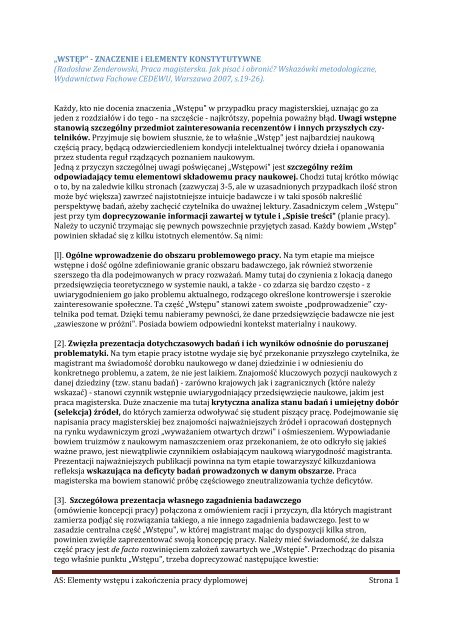 Wstęp i zakończenie pracy dyplomowej