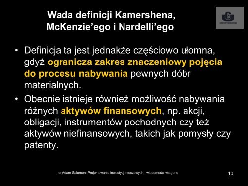 Projektowanie inwestycji rzeczowych: Wiadomości wstępne