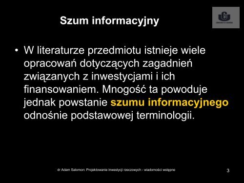 Projektowanie inwestycji rzeczowych: Wiadomości wstępne