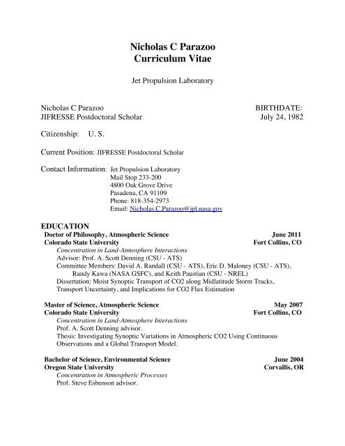 Curriculum vitae nasa picture