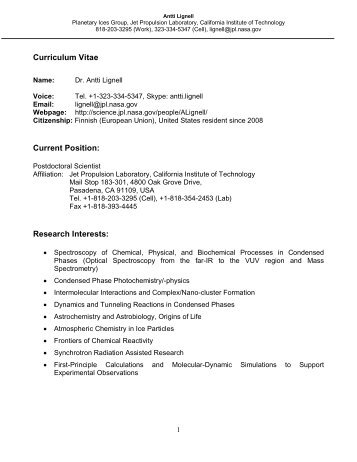 Curriculum Vitae Current Position: Research ... - Science - NASA