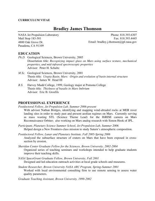 Bradley James Thomson - Science - NASA