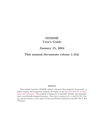 OOMMF User's Guide January 15, 2004 This manual documents ...