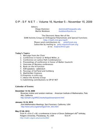 O P - S F  N E T  - Volume 16, Number 5 – November 15, 2009