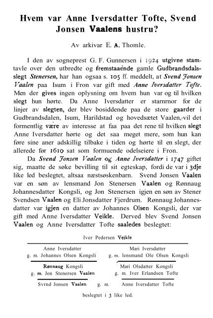 Hvem var Anne Iversdatter Tofte, Svend Jonsen Vaalens hustru?
