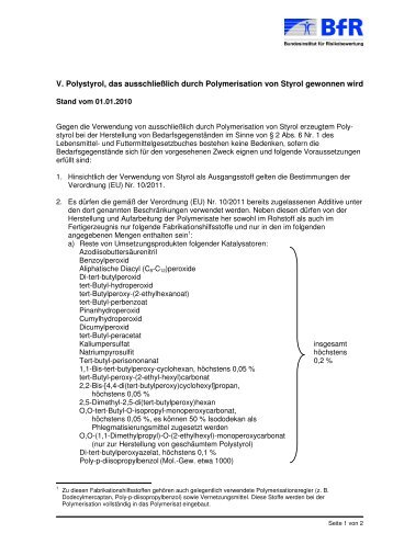 V. Polystyrol, das ausschließlich durch Polymerisation von Styrol ...