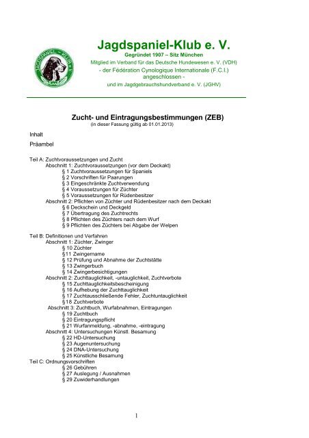 Zucht- und Eintragungsbestimmungen - Jagdspaniel-Klub e.V.